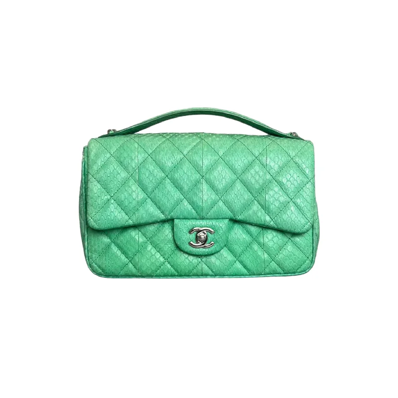 Chanel Limited Edition Handbag for CollectorsEasy Carry Flap Bag Quilted Snakeskin Medium Green SHW