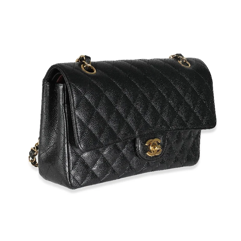 Chanel leather bags for everydCHANEL Black Quilted Caviar Medium Classic Double Flap Bag