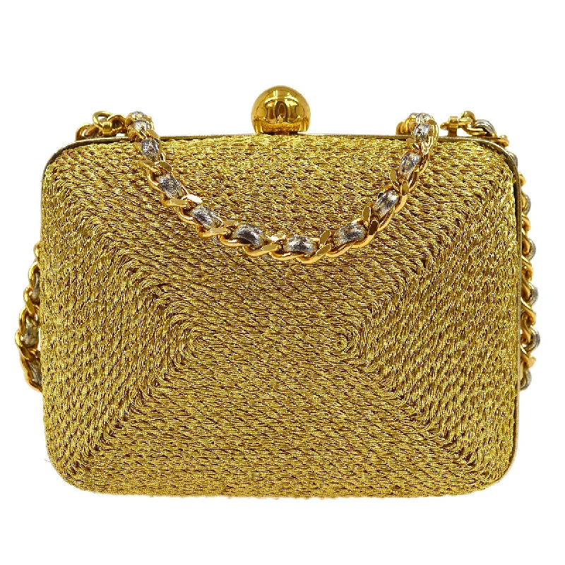 Chanel bags with leather and tweed combinationsChanel 1998 Woven Evening Bag Gold