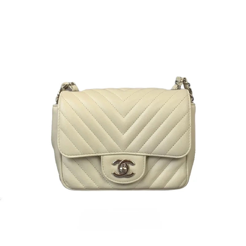 Chanel bags with classic and elegant designsChevron Flap Mini Square Ivory White SHW