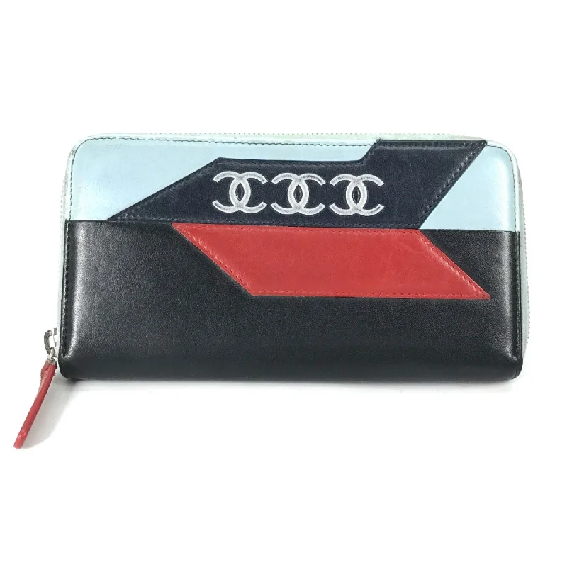 Chanel bags for women who appreciate fine craftsmanshipChanel airline triple coco Zip Around Long Wallet Black Light blue