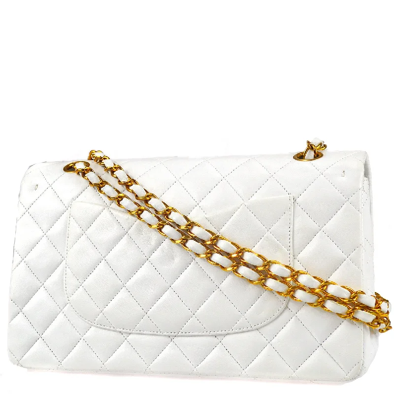 Chanel Handbag with Adjustable Strap for ComfortChanel 1994-1996 White Lambskin Medium Classic Double Flap Bag