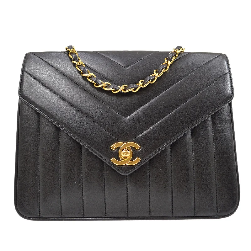 Chanel bags with classic and elegant designsCHANEL 1991-1994 Black Lambskin Chevron Letter Flap Small