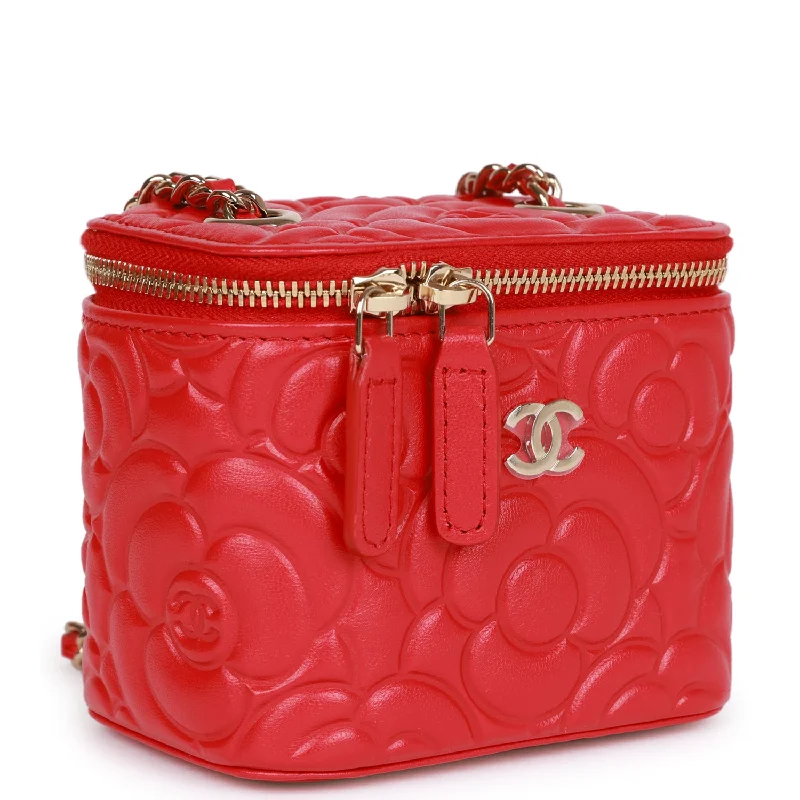 Chanel bags in luxury boutiques worldwideChanel Camellia Mini Vanity Case Red Lambskin Light Gold Hardware