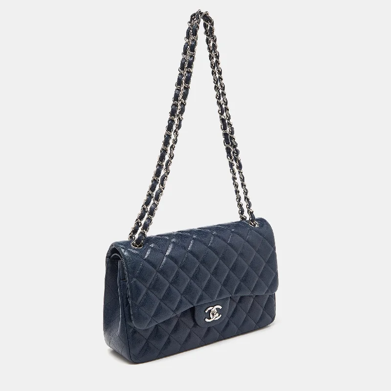 Chanel New Arrival Handbag with Gold HardwareCHANEL Blue Quilted Caviar Leather Jumbo Classic Double Flap Bag