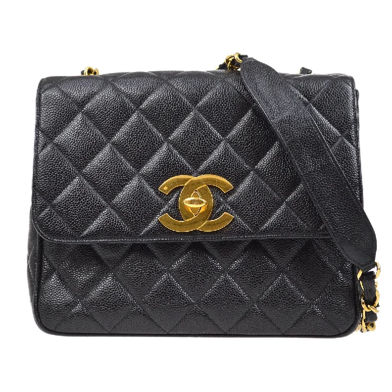 Chanel bags with exclusive seasonal releasesCHANEL 1994-1996 Big CC Straight Flap Bag Medium Black Caviar