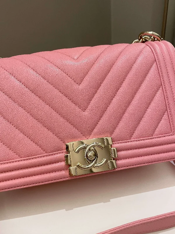 Chanel bags as wedding day accessoriesChanel Chevron Boy Old Medium Sakura Pink Caviar