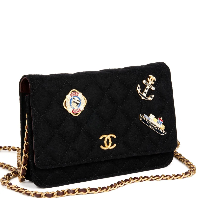 Chanel Quilted Leather Shoulder Bag for FashionistasChanel Black Quilted Felt Cruise Charms Wallet-on-Chain WOC Shoulder Bag