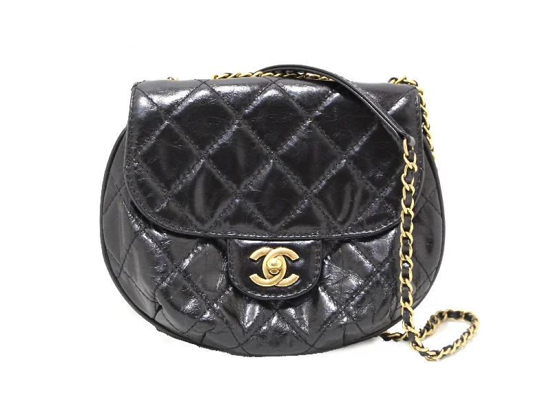 Chanel bags with the perfect balance of luxury and functionalityChanel Black Aged Calfskin Quilted Mini Haft Moon Bag