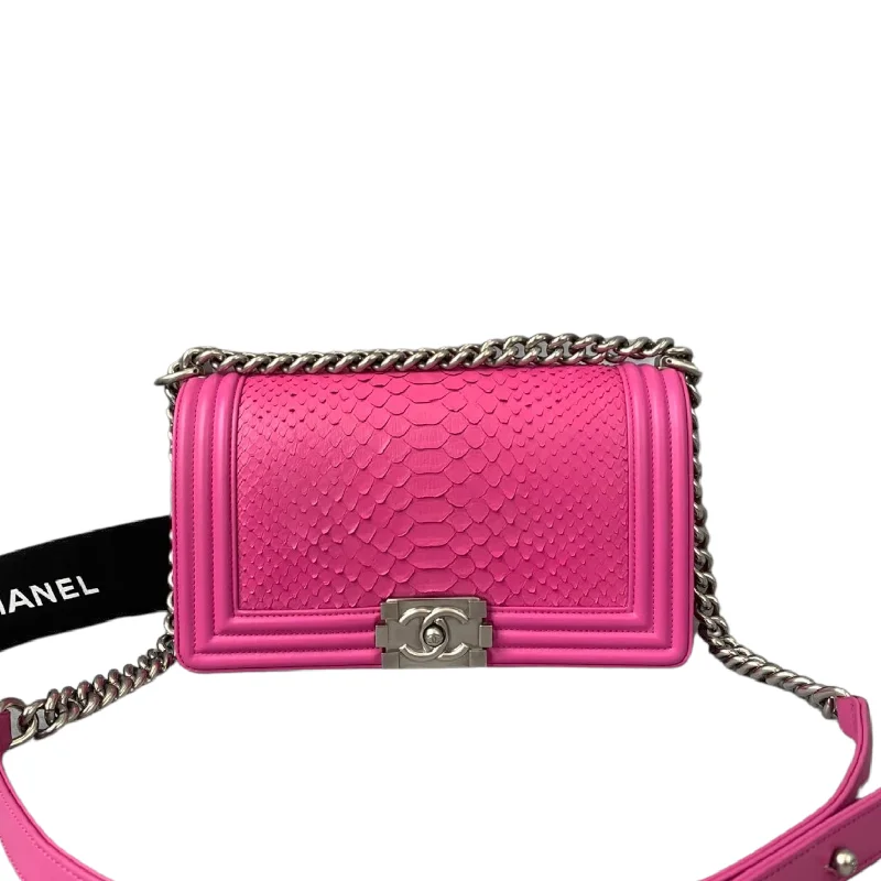 Chanel bags with chain and leather strap combinationsPython-Leather Old Medium Boy Pink RHW