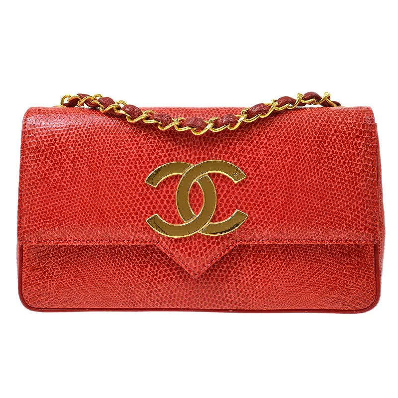 Chanel Small Crossbody Bag for TravelCHANEL 1989-1991 Red Lizard Pointed Flap Bag Mini