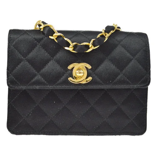 Chanel Lightweight Handbag for Daily ErrandsChanel 1989-1991 Straight Flap Bag Micro Black Satin