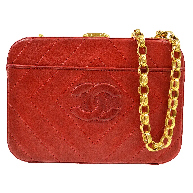 Chanel Small Crossbody Bag for TravelCHANEL 1996-1997 Diamond Box Vanity Shoulder Bag Red Lambskin