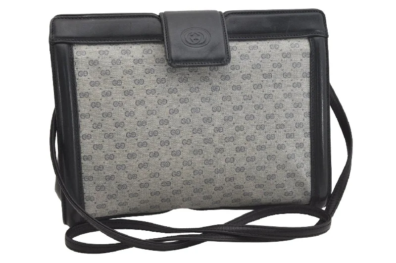 Ladies Gucci shoulder bags with a magnetic - closure flapAuthentic GUCCI Micro GG PVC Leather Shoulder Cross Body Bag Navy Junk 6222J