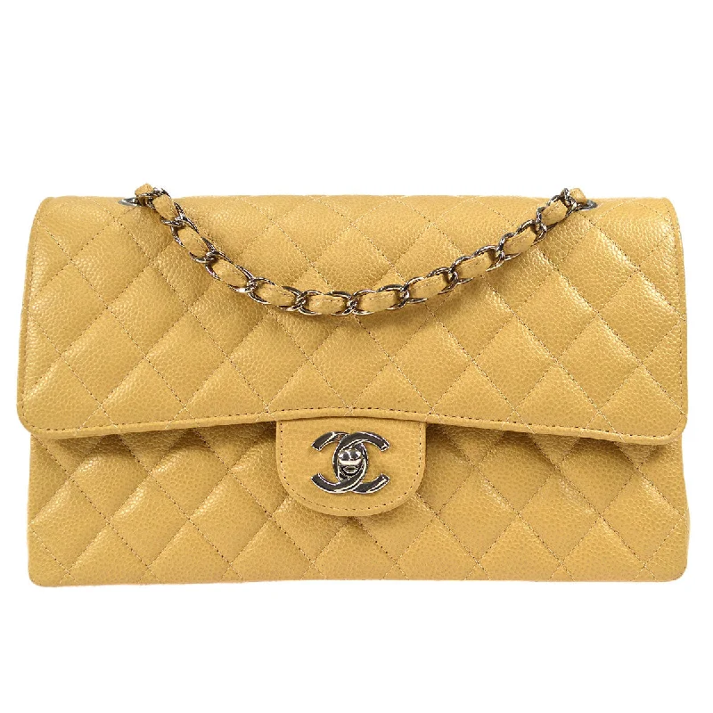 Chanel bags with iconic gold chainsCHANEL 1997-1999 Classic Double Flap Medium SHW Beige Caviar