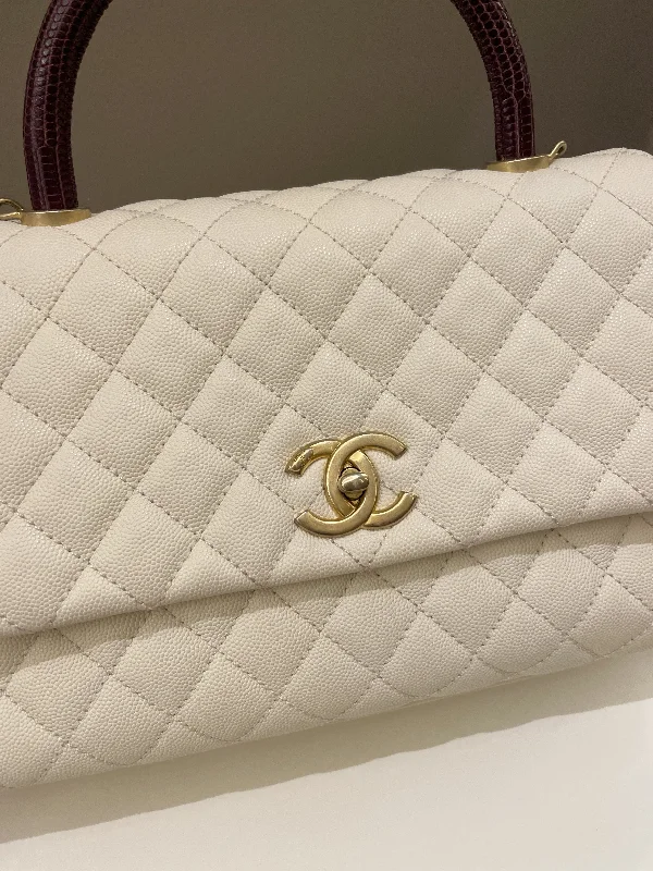 Chanel bags with classic and elegant designsChanel Quilted Coco Lizard Handle Ivory/ Burgundy Caviar