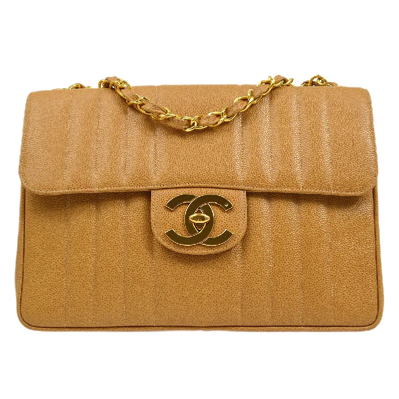 Chanel Luxury Handbag for High - End EventsCHANEL 1994-1996 Vertical Classic Flap Jumbo Beige Caviar