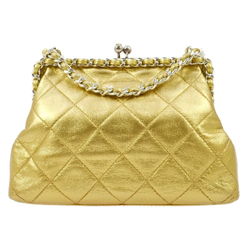 Chanel Designer Handbag with Unique DesignCHANEL 1994-1996 Gold Lambskin SHW Kisslock Shoulder Bag