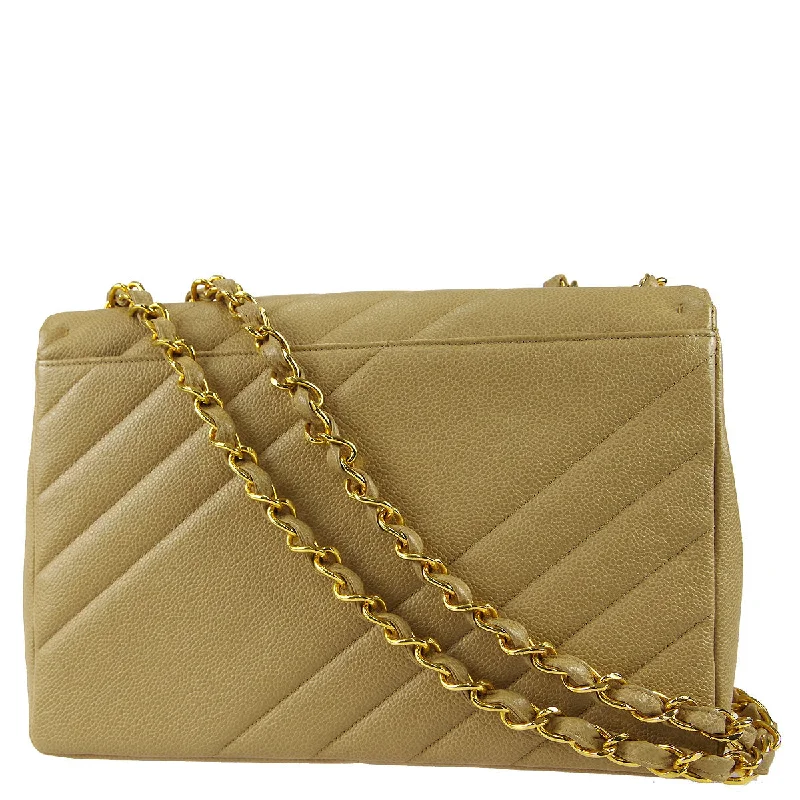 Chanel leather bags for everydChanel * 1994-1996 Beige Caviar Jumbo Straight Classic Flap Shoulder Bag