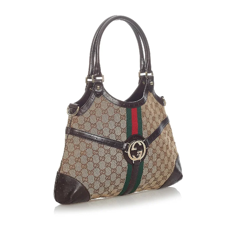 Women Gucci bags with a zippered interior pocketGucci GG Canvas Web Reins Shoulder Bag (31573)