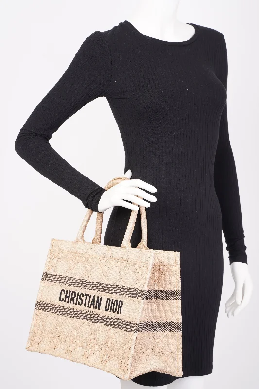 Christian Dior handbags with a removable shoulder strap for versatilityChristian Dior Book Tote Brown Canvas Raffia Medium