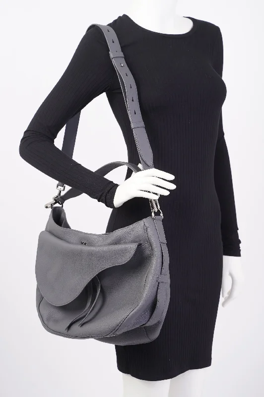 Christian Dior crossbody bags with a front - flap pocket for easy accessChristian Dior Saddle Bag Grey Calfskin Leather