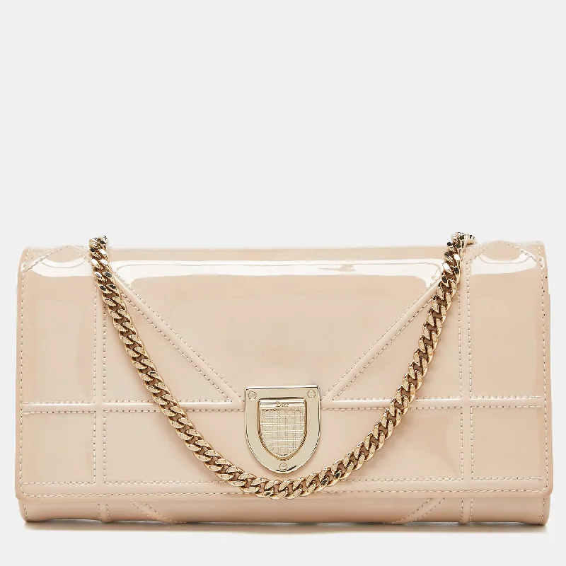 Christian Dior tote bags with a double - handle and shoulder - strap optionDIOR Beige Patent Leather ama Wallet on Chain