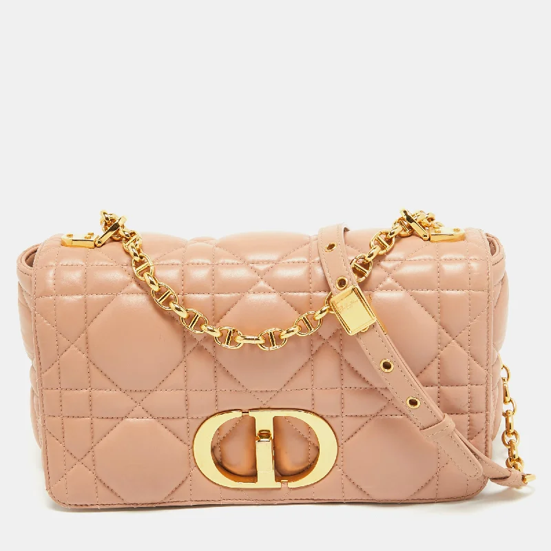 Christian Dior Saddle bags with a distressed leather finishDIOR Beige Quilted Leather Medium Caro Shoulder Bag