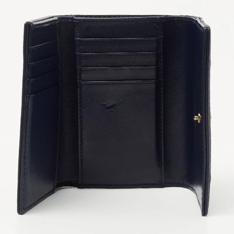 Christian Dior handbags with a detachable mirror for on - the - go touch - upsChristian Dior Blue Leather ama Trifold Wallet