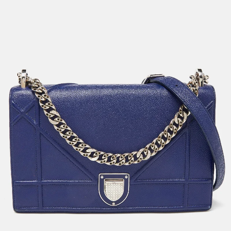 Christian Dior handbags with a removable shoulder strap for versatilityDIOR Blue Leather Medium ama Flap Shoulder Bag