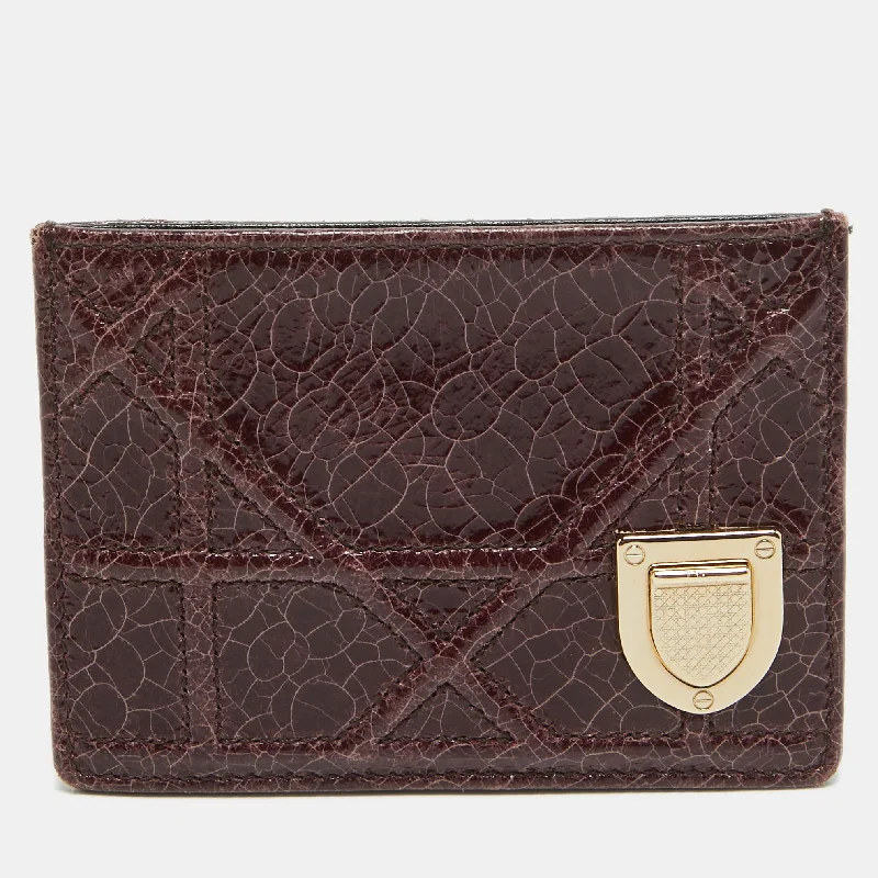 Christian Dior crossbody bags with a front - flap pocket for easy accessDIOR Burgundy Crackled Patent Leather ama Card Holder