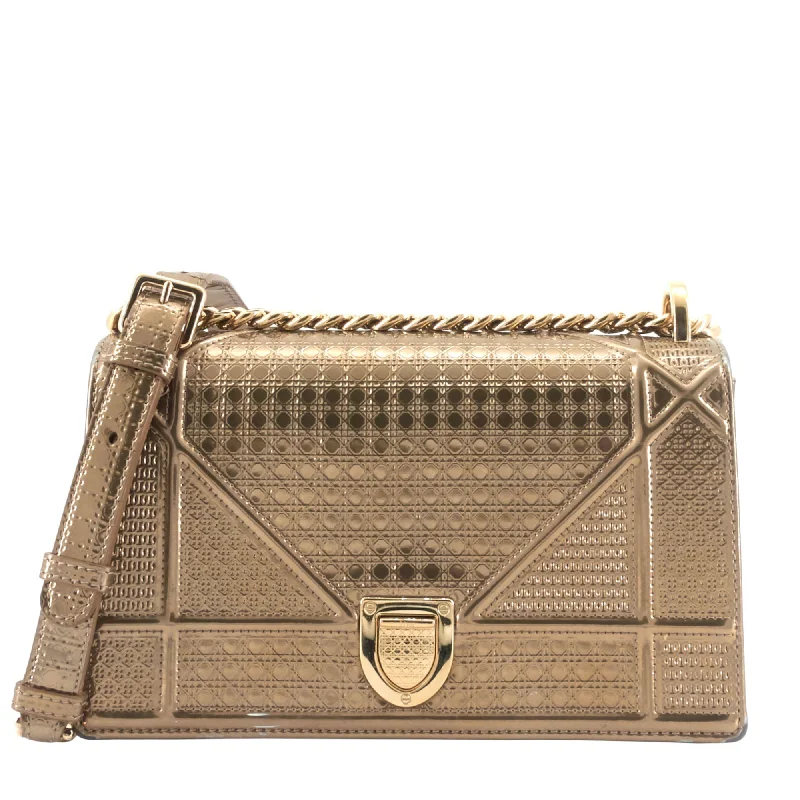 Christian Dior bags with a zip - top closure and multiple compartmentsDIOR Diorama Medium Metallic Micro Cannage Flap Bag