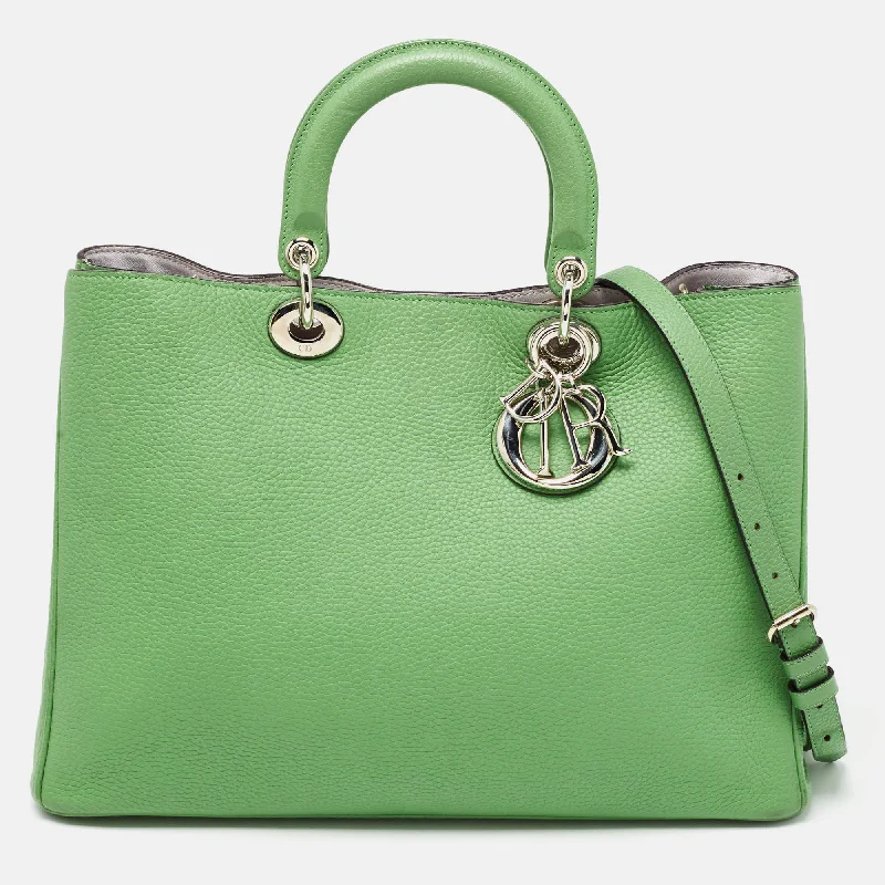 Christian Dior bags with a zip - top closure and multiple compartmentsDIOR Green Leather Large issimo Shopper Tote