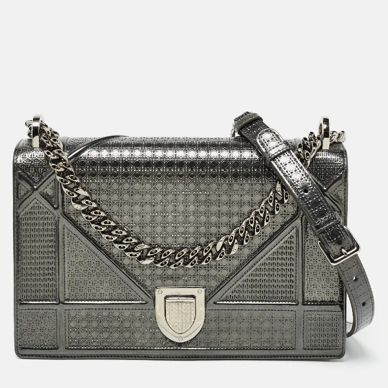 Christian Dior bags with a detachable coin purse insideDIOR Grey Patent Leather Medium ama Shoulder Bag