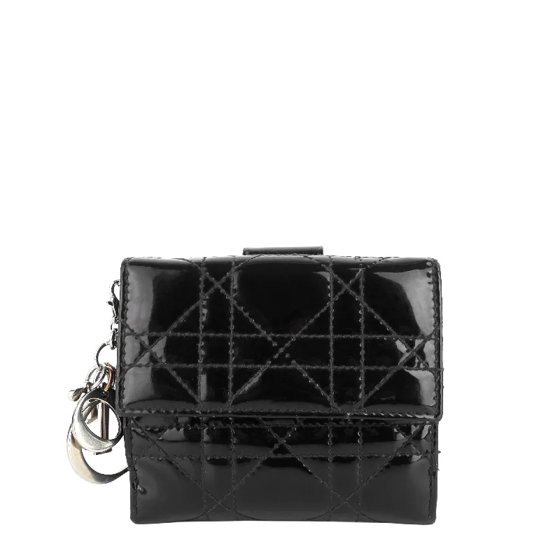 Christian Dior handbags with a detachable mirror for on - the - go touch - upsDIOR Patent Leather Cannage Quilted Wallet