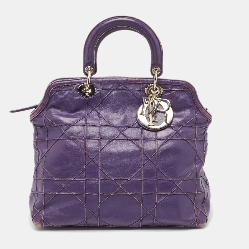 Luxury Christian Dior crossbody bags with a chain - link strapDIOR Purple Cannage Leather Granville Tote