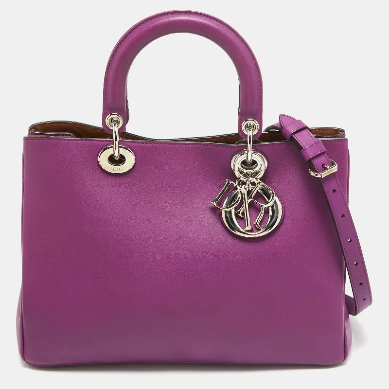 Luxury Christian Dior crossbody bags with a chain - link strapDIOR Purple Leather Medium issimo Shopper Tote