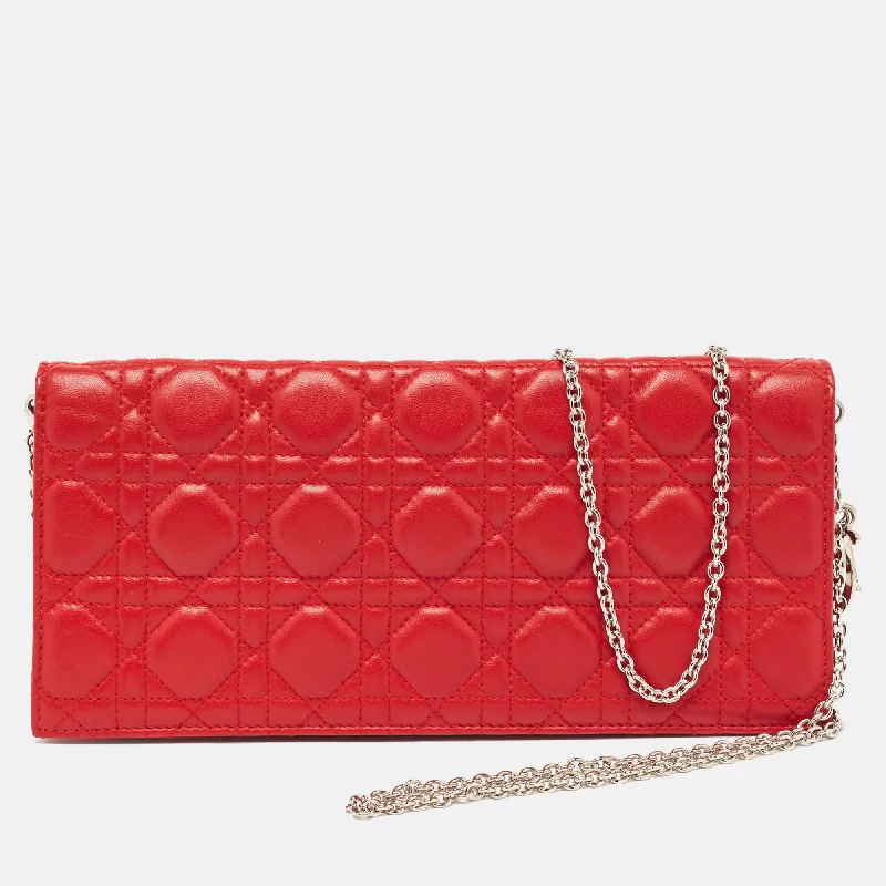 Christian Dior crossbody bags with a front - flap pocket for easy accessDIOR Red Cannage Leather Lady  Chain Clutch