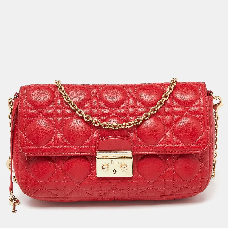 Christian Dior bags with a detachable coin purse insideDIOR Red Cannage Leather Miss  Promenade Chain Clutch