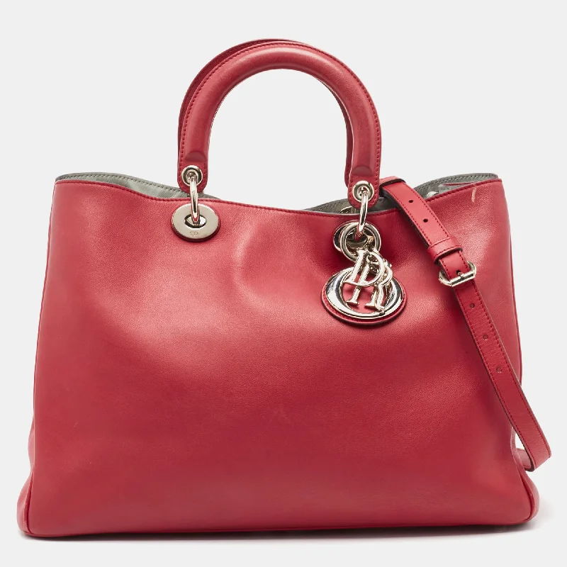 Christian Dior tote bags with a double - handle and shoulder - strap optionDIOR Red Leather Large issimo Shopper Tote