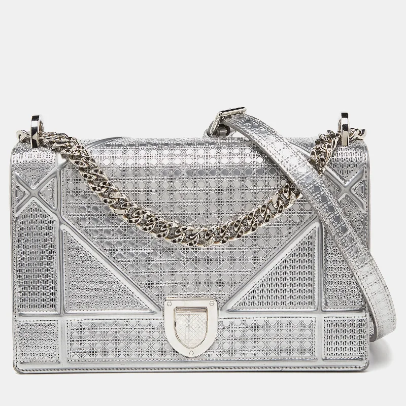 Fashion - forward Christian Dior tote bags for the modern womanDIOR Silver Microcannage Patent Leather Medium ama Flap Shoulder Bag