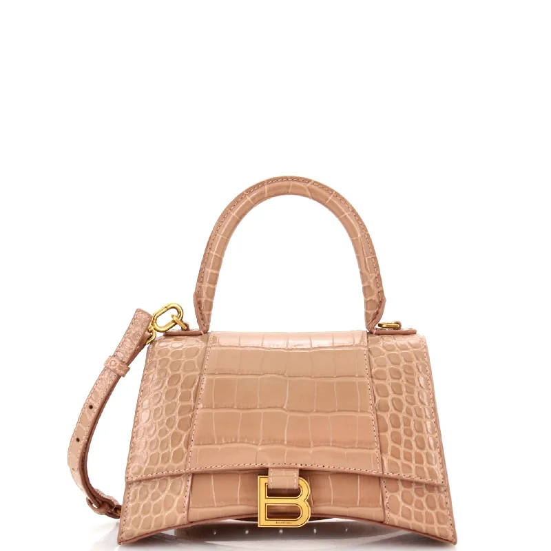 Christian Dior handbags with a snap - button closure and a decorative buckleHourglass Top Handle Bag Crocodile Embossed Leather Small