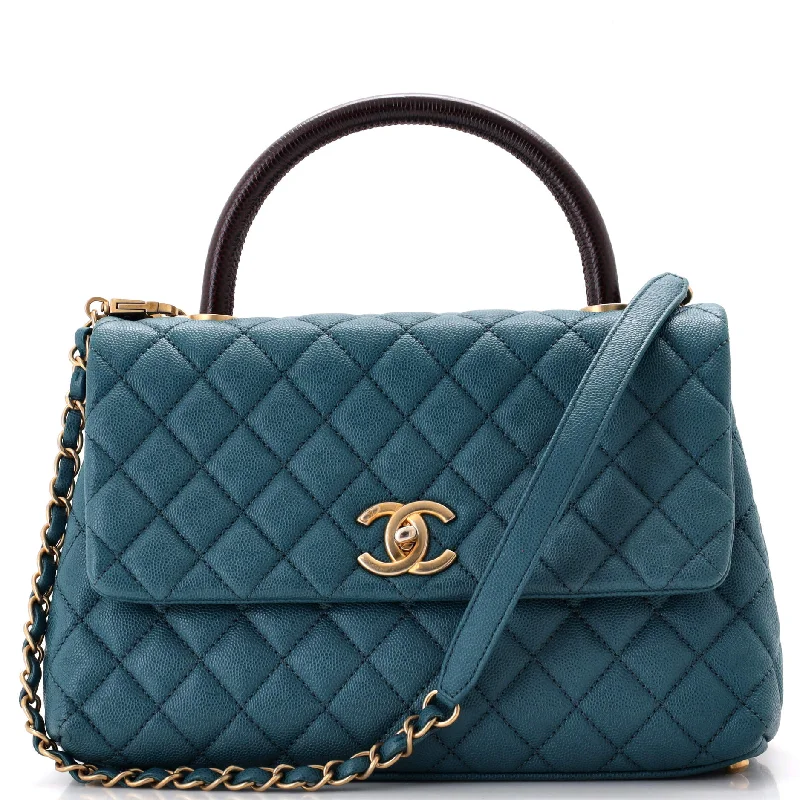 Christian Dior bags with a side - pocket for holding a water bottleCoco Top Handle Bag Quilted Caviar with Lizard Small