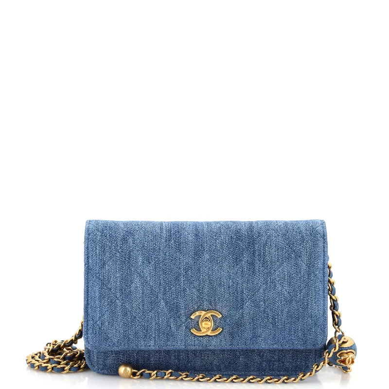 Christian Dior handbags with a removable shoulder strap for versatilityPearl Crush Wallet on Chain Quilted Denim