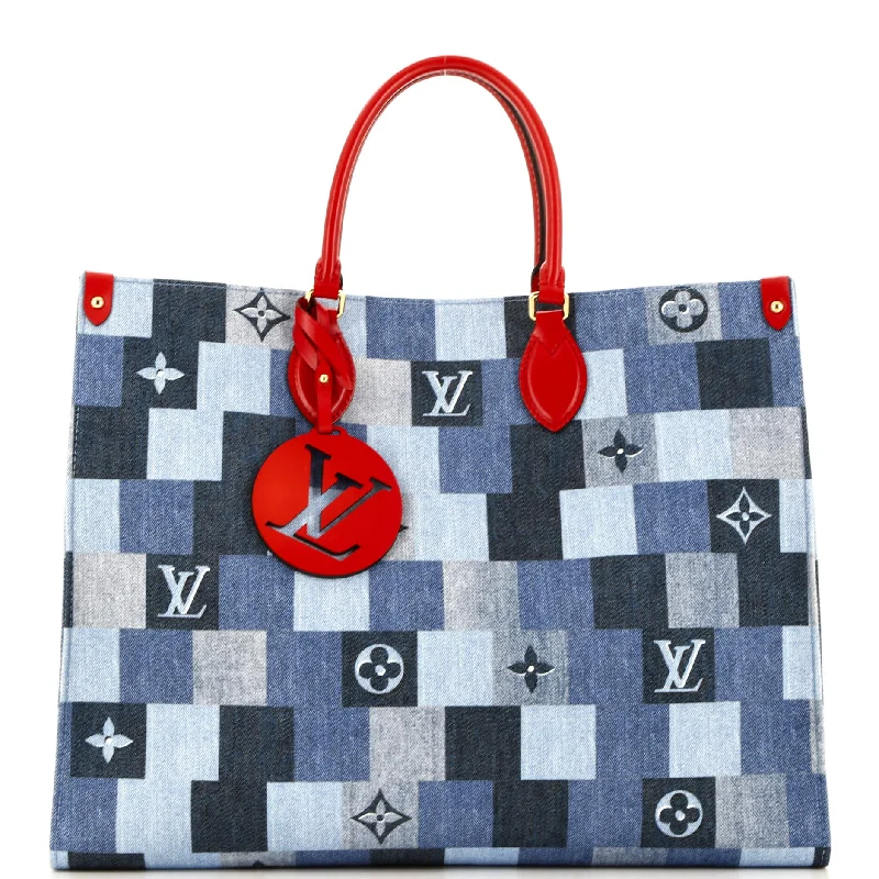 Christian Dior bags with a zip - top closure and multiple compartmentsOnTheGo Tote Damier and Monogram Patchwork Denim GM