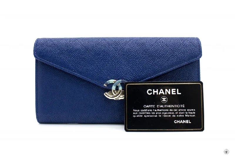 Chanel bags with iconic stitching detailsChanel A84409Y61153 CC Logo  Blue Calfskin Long Wallet Ghw