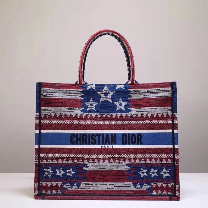 Christian Dior backpacks with a sleek, minimalist silhouetteChristian Dior Book Tote Bag In American Flag Embroidered Canvas