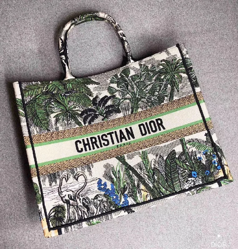 Christian Dior handbags with a back - pocket for quick storageChristian Dior Book Tote Bag In Green Toile De Jouy Tropicalia